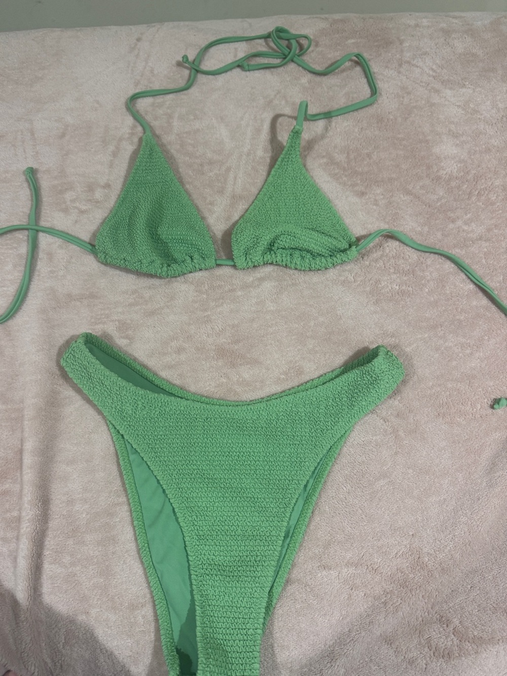 Pacsun LA hearts Green Textured Triangle Bikini Set - Women Intimate